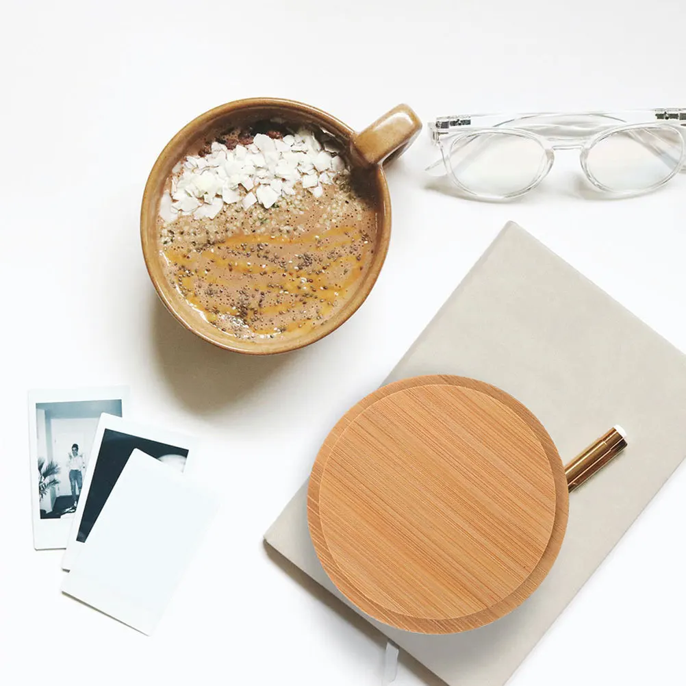 

Bamboo Cup Lid Round Reusable Cover for Coffee Tea Mug Glass Cup Sealing Protection Daily Use Coffee Mug Lid Lids for Cups