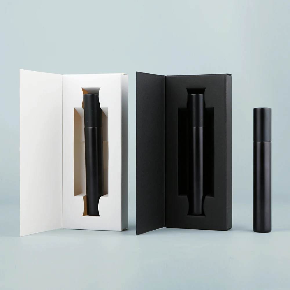 Bouteille de parfum noir mat de 15ml, avec boîte d'emballage et atomiseur, bouteille vide rechargeable, Portable et essentiel de voyage, 10/20 pièces