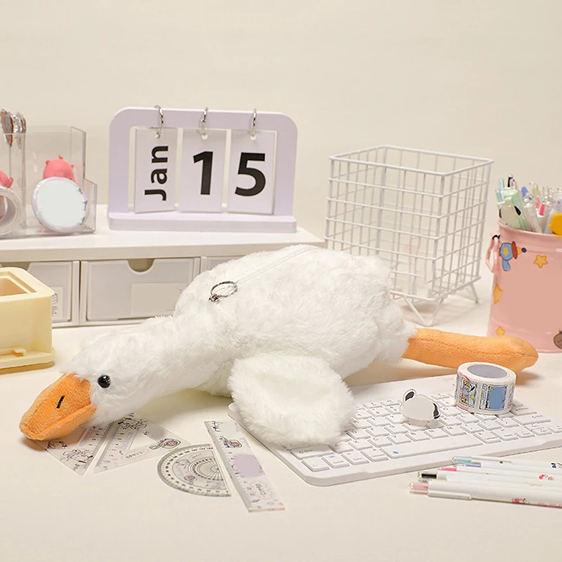 Cartoon White Goose Plush Pen Bag Funny Student Animal Pencil Cases Fashion Stationery Storage Bag Cute Pencil Pouch Gifts