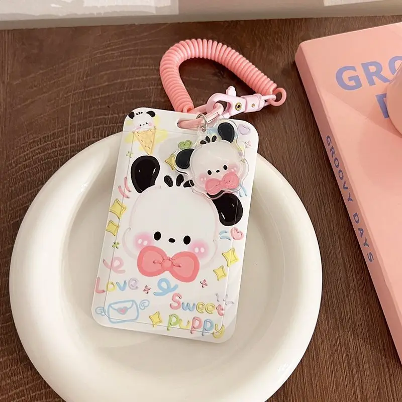 

Cute Sanrio Cartoon Pochacco Hello Kitty ID Card Case Hanging Keychain Card Holder Children Student Campus Bus Card Cover