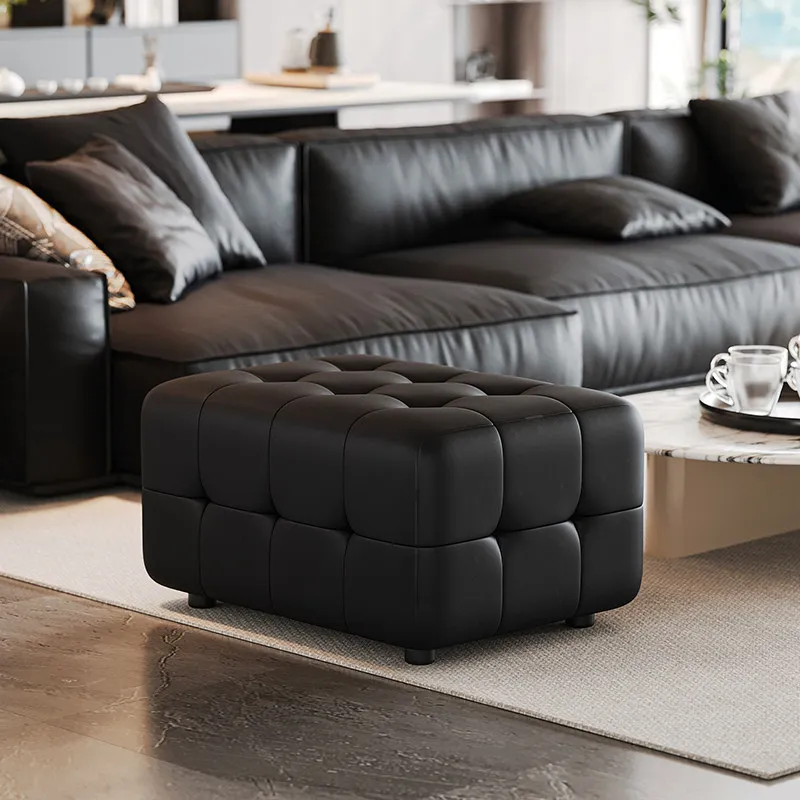 Modern Leather Ottoman, Scratch-Resistant Footstool & Shoe Bench for Living Room, Durable Comfortable Home Decor