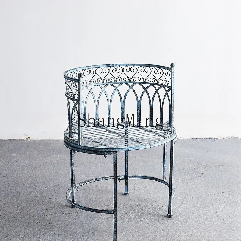 

FG красивый ретро и старый, кованая железная садовая вилла, повседневный стол и стулья, двойной стул во дворе