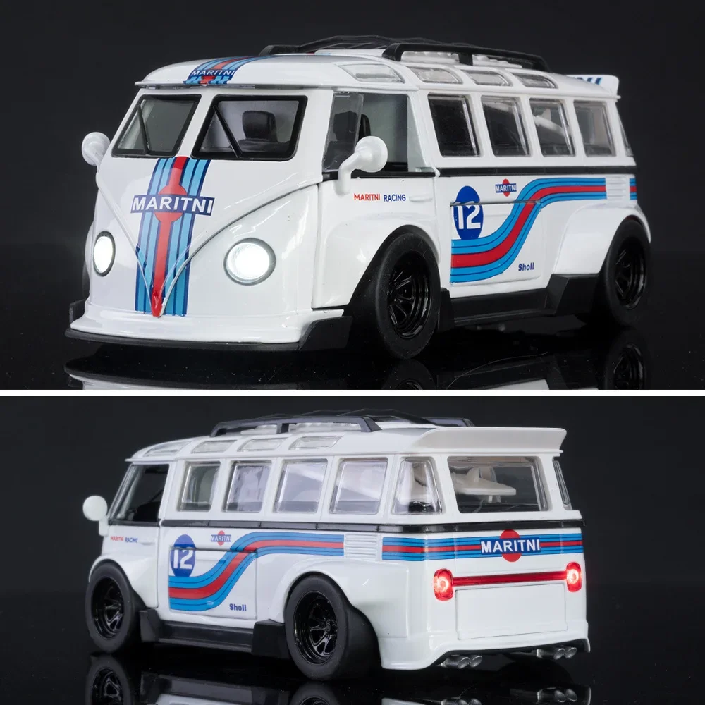 1:32 Volkswagen T1 รถบัสจําลองรุ่นรถเสียงดึงกลับคอลเลกชันของเล่นเด็กสําหรับของขวัญเด็ก