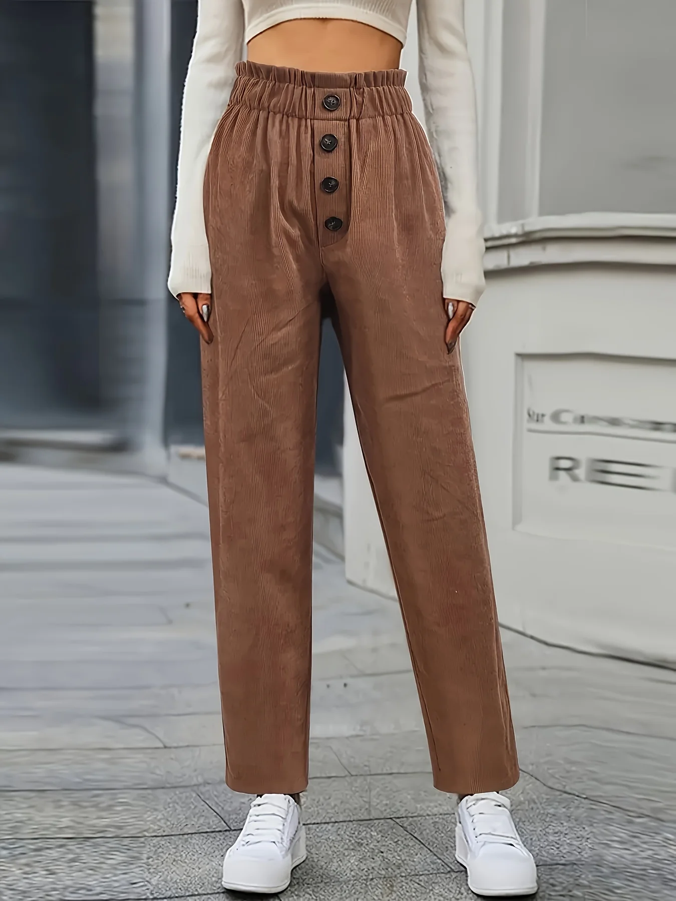 

European and American export fashion women's autum new casual pure color corduroy pants