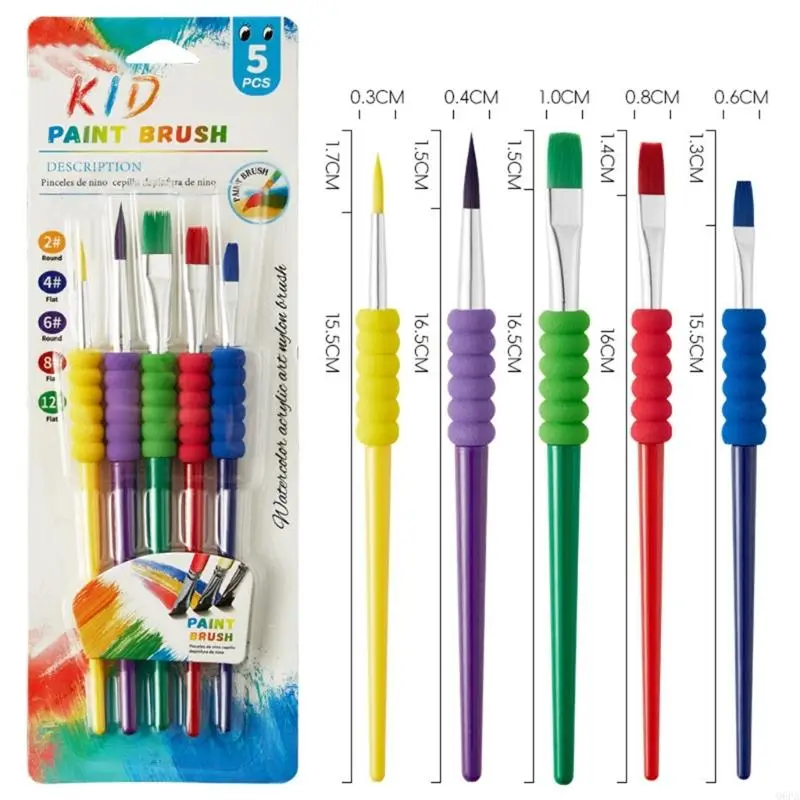 Q6PA Professional Nylon Bristles Paint Brush with Foam Grip Asorted Size Plastic Handle Paintbrush For Kid Students Painting