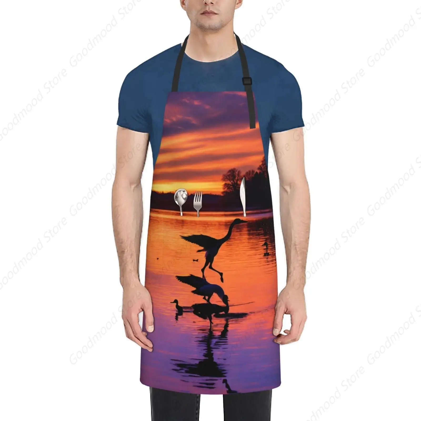 男性,女性,シェフのための調整可能な防水キッチンエプロン,野生のアヒルのプリントが付いた狩猟用調理エプロン