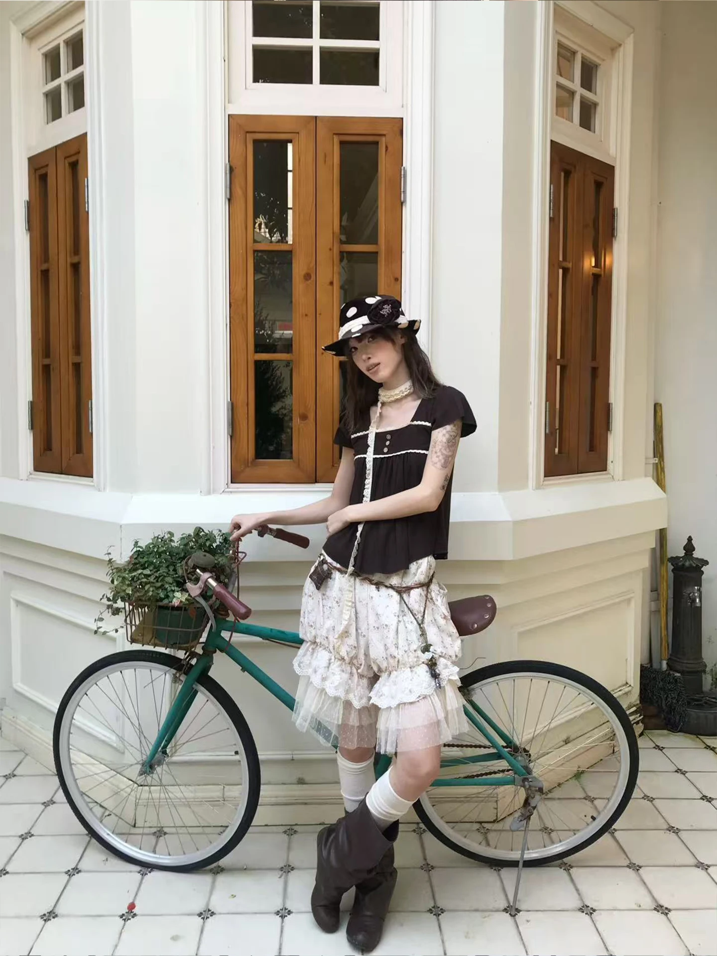 Retro Lace Bloom Short Pants Women's Casual Floral Print High Waist Cotton Blend A-Line Skirt Style City Walk Leisure Shorts