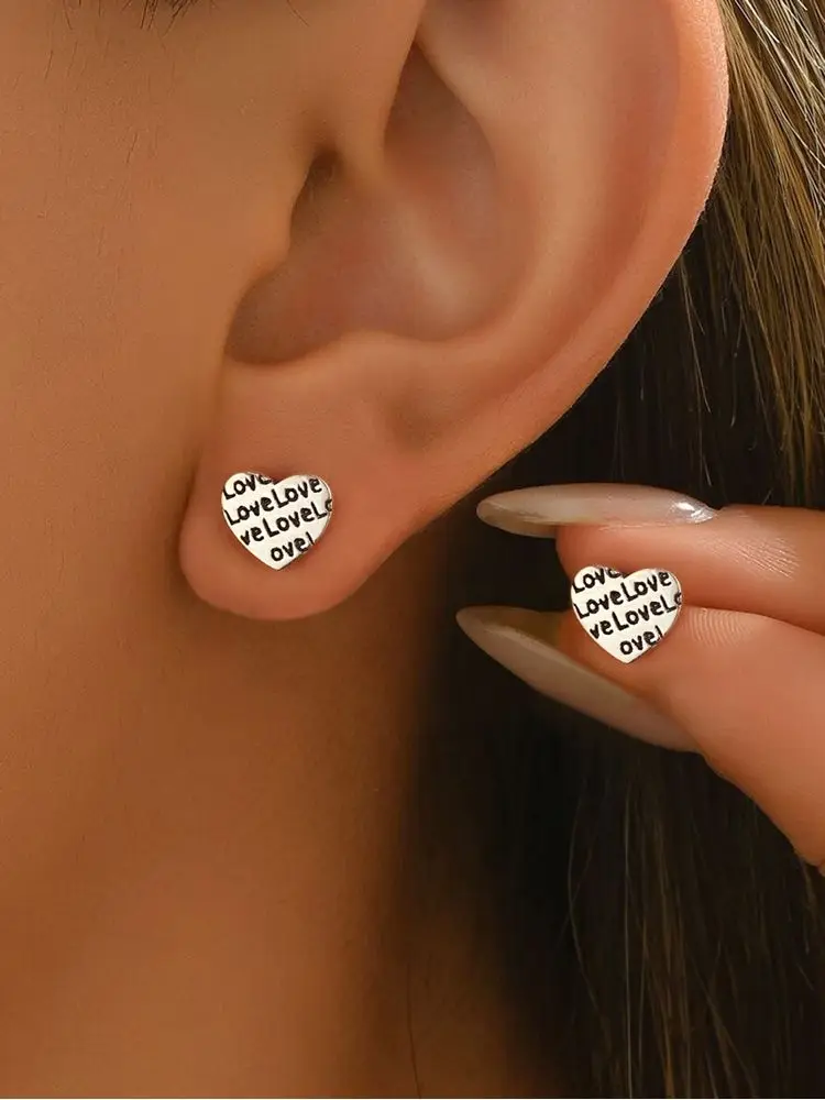 925 فضة على شكل قلب الأذن ترصيع الحب رسالة القرط للنساء المشاركة الزفاف عالية الجودة غرامة مجوهرات هدايا