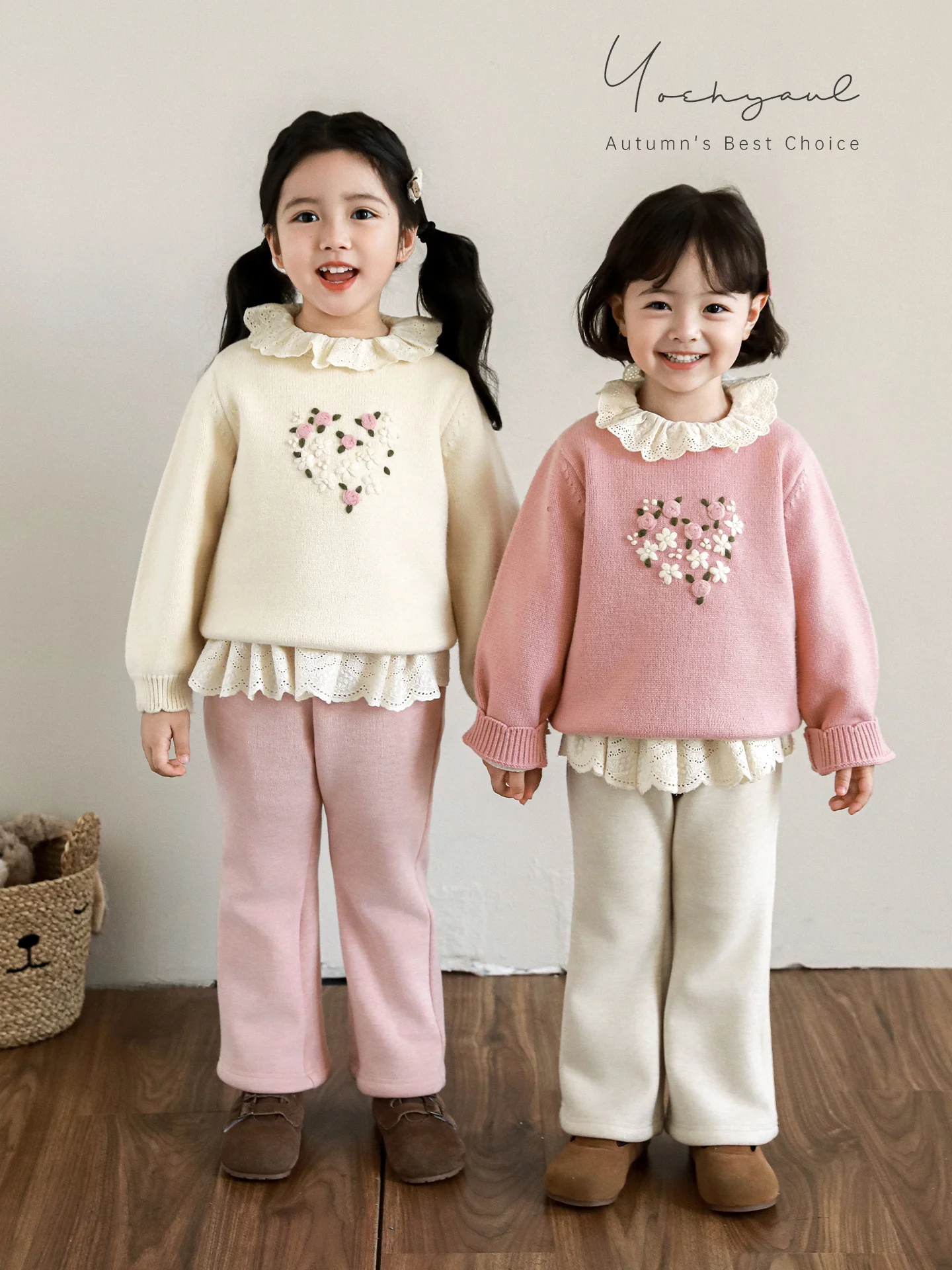 Girls 2025 Hand Crochet Sweater 3D Floral Lace Trim Thermal Romantic Top Boho Chic Winter Pullover Kids 1-7 Years