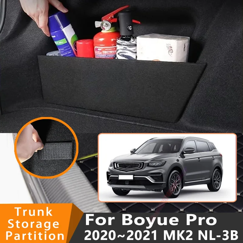 For Geely Boyue Pro 2020~2021 Geely Azkarra Car Organizer Trunk Side Partition Trunk Interior Storage Box Parts