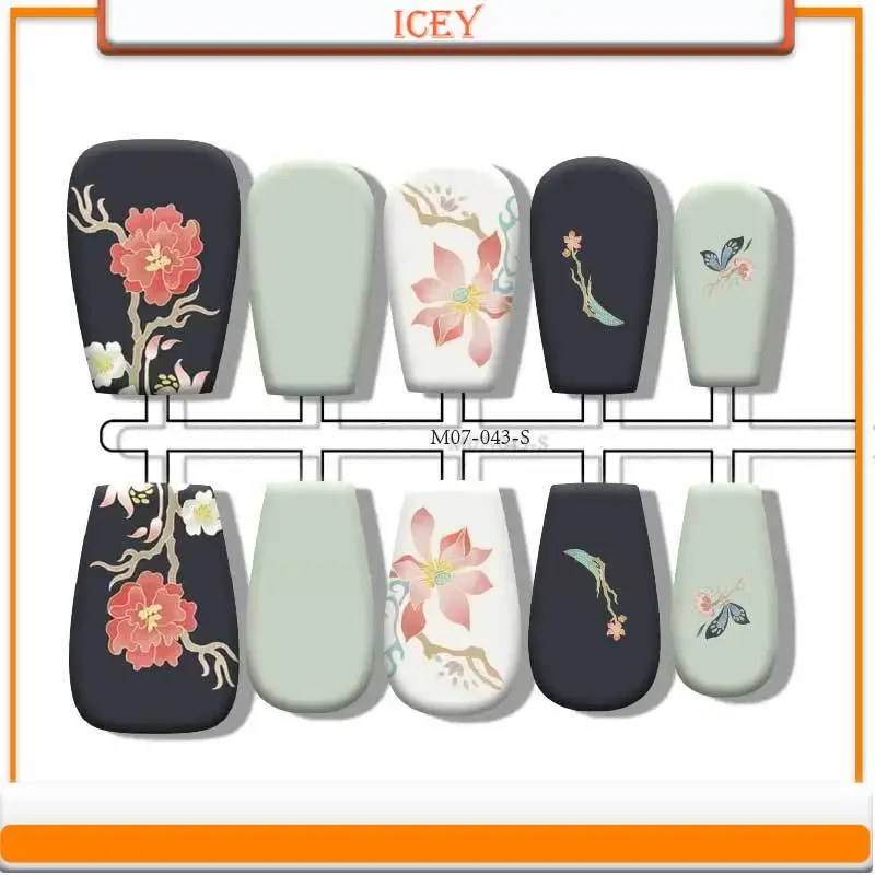 Icey 30 Uds. De uñas postizas negras y grandes y rojas, armadura de estilo nacional terminada, nueva armadura prefabricada china, pieza de uña de subtamaño de Anime