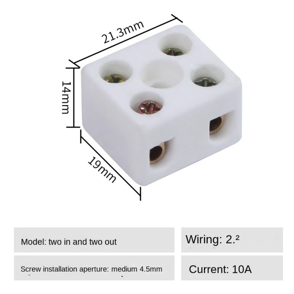 2 In 2 Out Ceramic Wiring Terminal Block 1 In 1 Out Electrical Screw Wire Connector Terminals Copper 2 Position 5 Hole