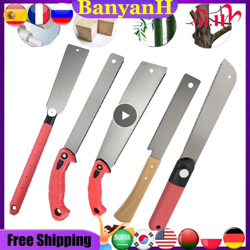 Folding Saw Japanese Double Edge Hand Saw HRC Wood Cutter Pull Saw 570mm Dry Wood Pruning Saw With Hard Teeth Woodworking Tools