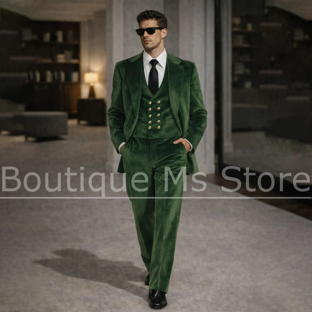 

Men's Green Velvet 3 Piece Suit Single Breasted Wedding Prom Party Special Occasion Gentleman Tuxedo Includes Jacket Vest Pants