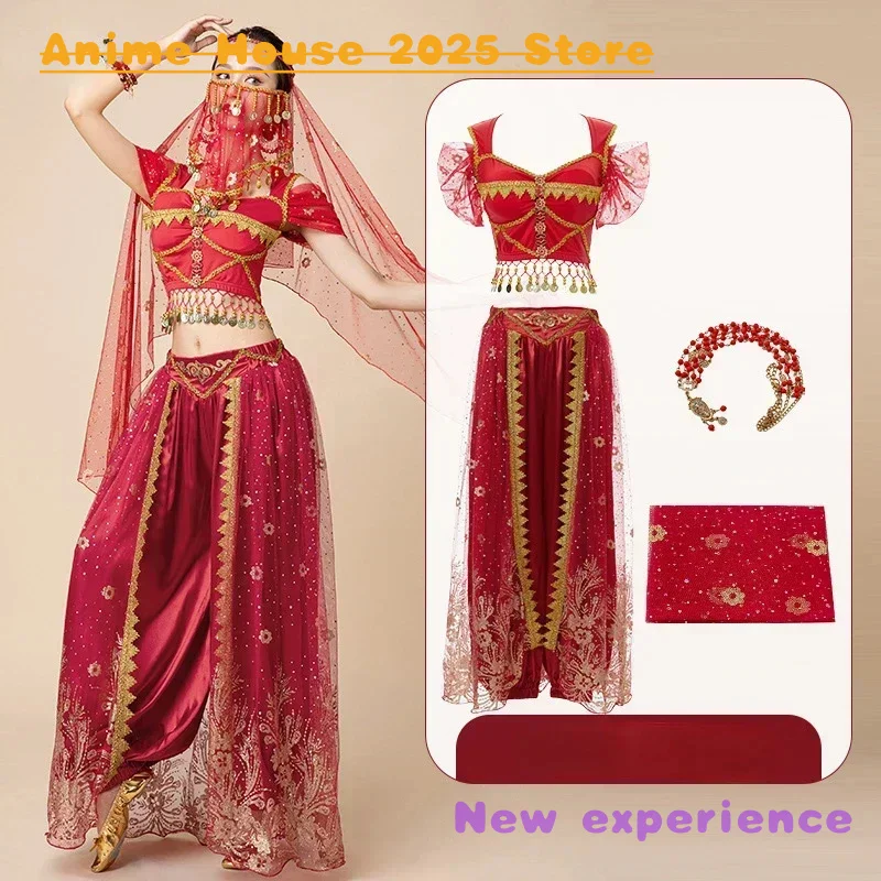 Traje de Anime 2025, traje de actuación de estilo chino Han y Tang para mujer, disfraz de práctica de danza del vientre de princesa Jasmine Aladdin