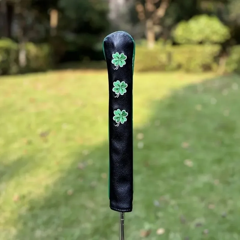 1pc Golf Club Head Cover, Four Leaf Lucky Clover Design Golf Alignment Stick Cover