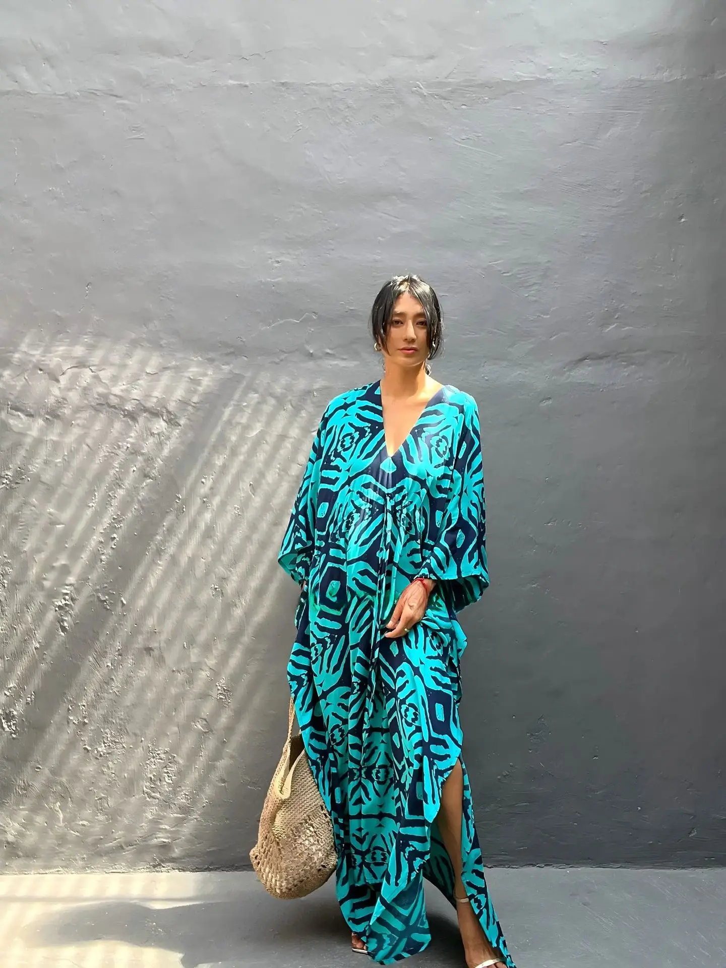 Kaftan Dresses for Women V Neck Summer Swimsuit Cover up Caftan Plus Size Maxi Beach Dresses