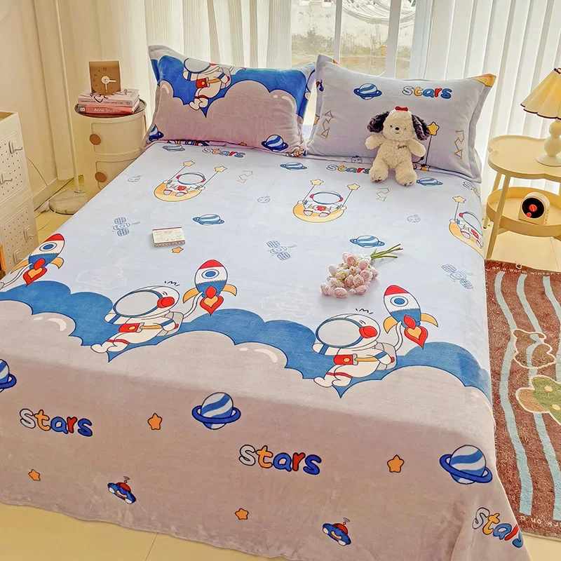 Velvet Bedsheet Cute Panda Flat Sheet Skin-friendly Bed Linen for Winter Warm Sheets sabana (Pillowcase Need Order)