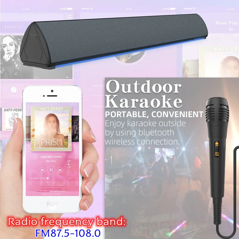 Computer Audio USB Stereo SoundBoxs Desktop Subwoofer Home Remote Multimedia TV Soundbar with Mic FM Mood Light Karaoke Speaker