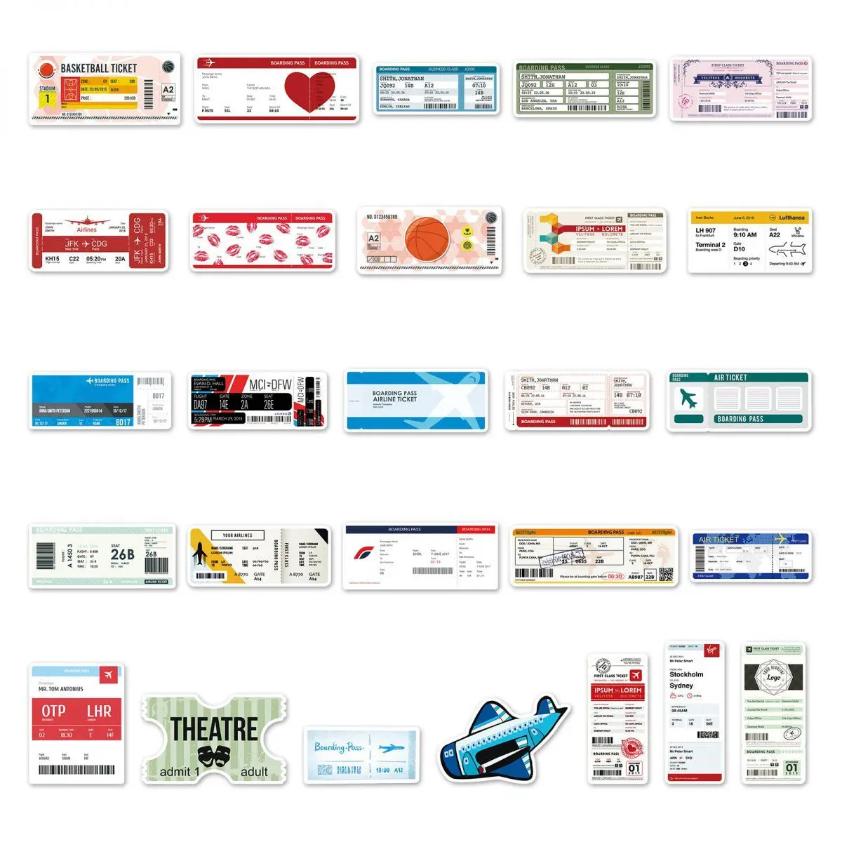 Pegatinas impermeables Retro para entradas de avión, maletas decorativas para maletas, equipaje y carrito