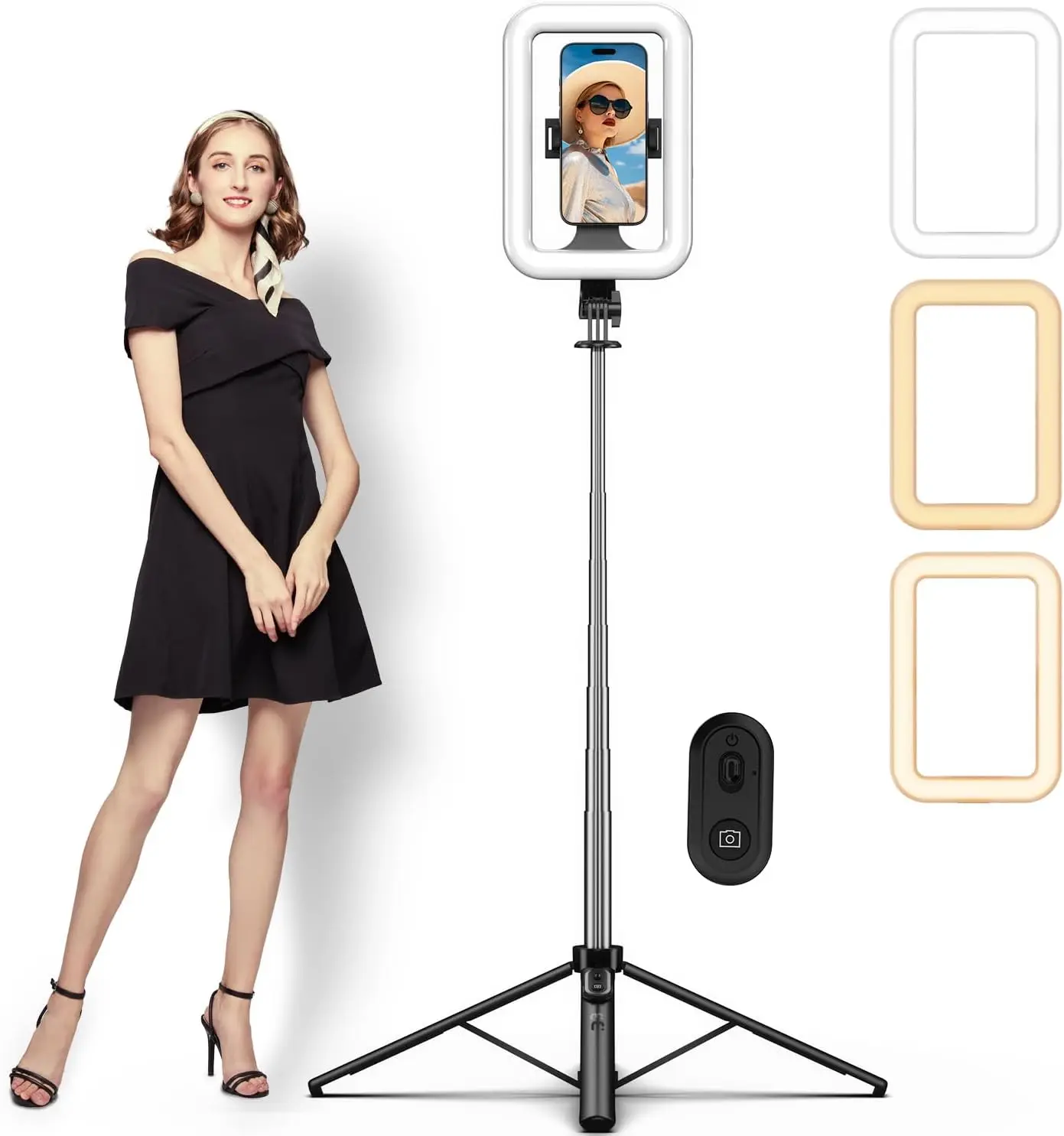 

9" Outdoor Selfie Light - 72" Extendable Tripod Stand with 4-Leg Base, Portable Dimmable LED Lights for Travel/Camping/R