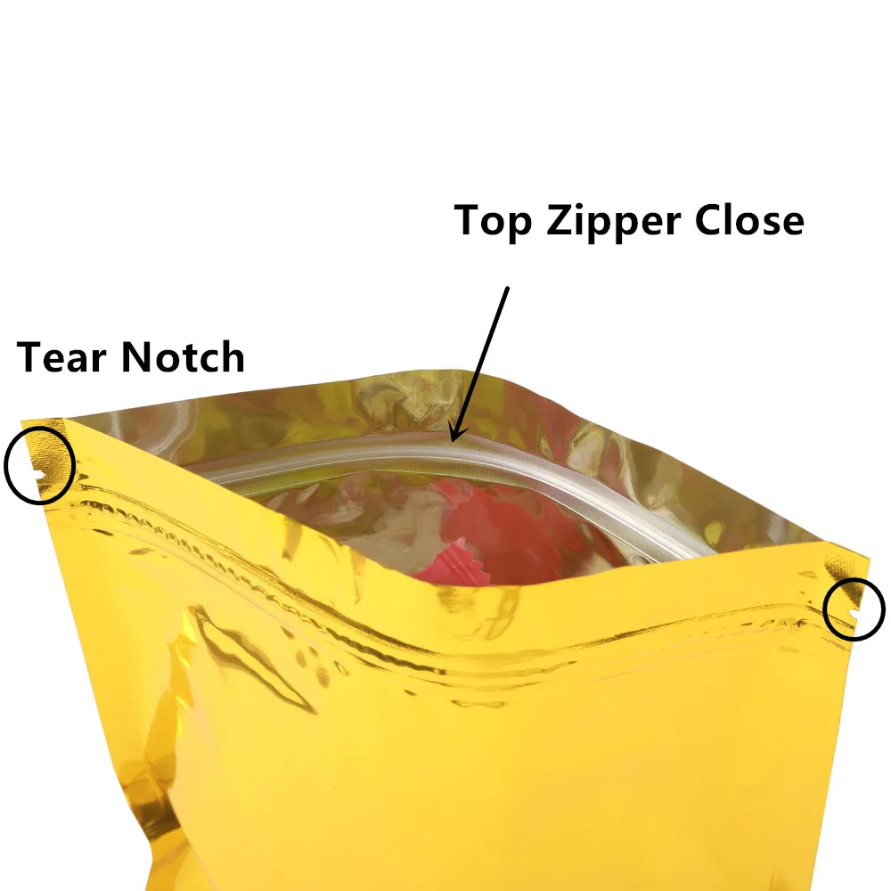 100pcs Resealable Gold Aluminum Foil Ziplock Bags / Food Grade Packing-bag Zipper self-styled Mylar-foil Pouches Snack Gift Pack