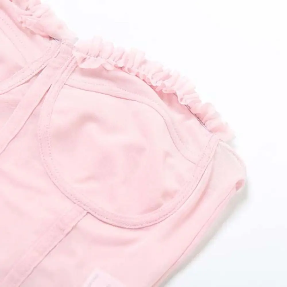 

Spicy Girl Style Sleeveless Lace Camisole Tank Wrap Chest Women Mesh Corset Ruffle Bottoming Shirt Suspender Vest Ladies