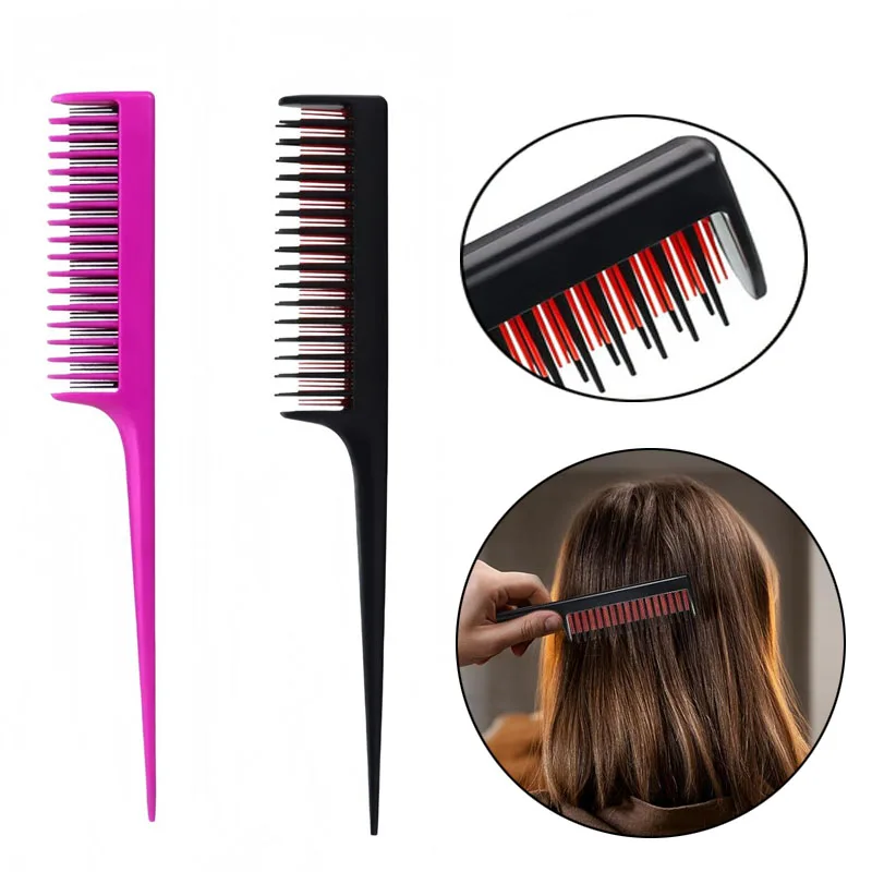 3 Rows Teasing Hair Comb Pointed Tail Design Backcombing Combs Hair Sectioning Highlight Dyeing Styling Tool for Salon Home Use