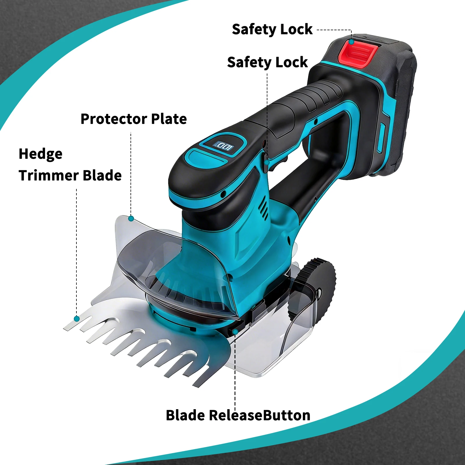 Kabelloser 2‑in‑1 Garten Grasschere Heckenschneider Handtrimmer, Nur Gerät Ohne Akku, passend für Makita 18V Lithium‑Akkus – Detail 8