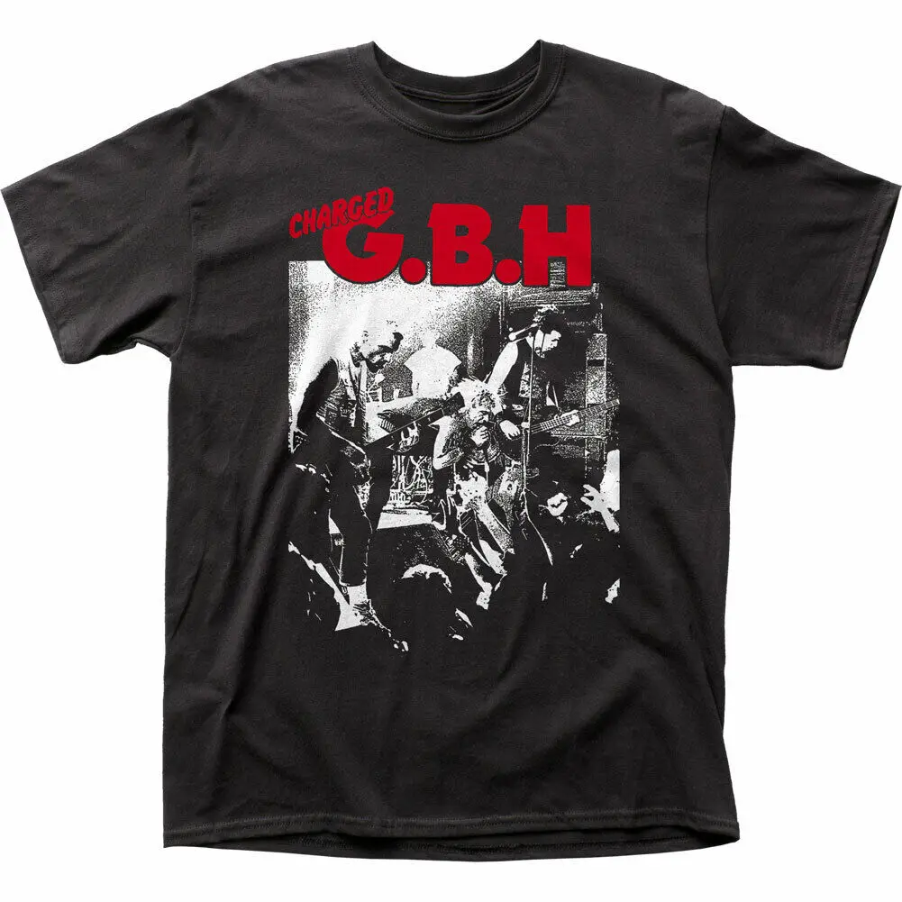 Charged GBH Live Photo T Shirt Mens Licensed Rock N Roll Music Band Black