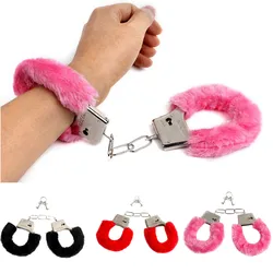 Adult Games SM Furry Soft Metal Handcuffs Chastity Toys For Couple Party Game