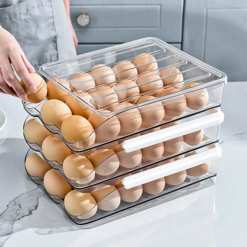 Egg Storage Box, Refrigerator Preservation Box, Slide Type Automatic Rolling Egg Retrieval Box, Large Capacity Egg Tray