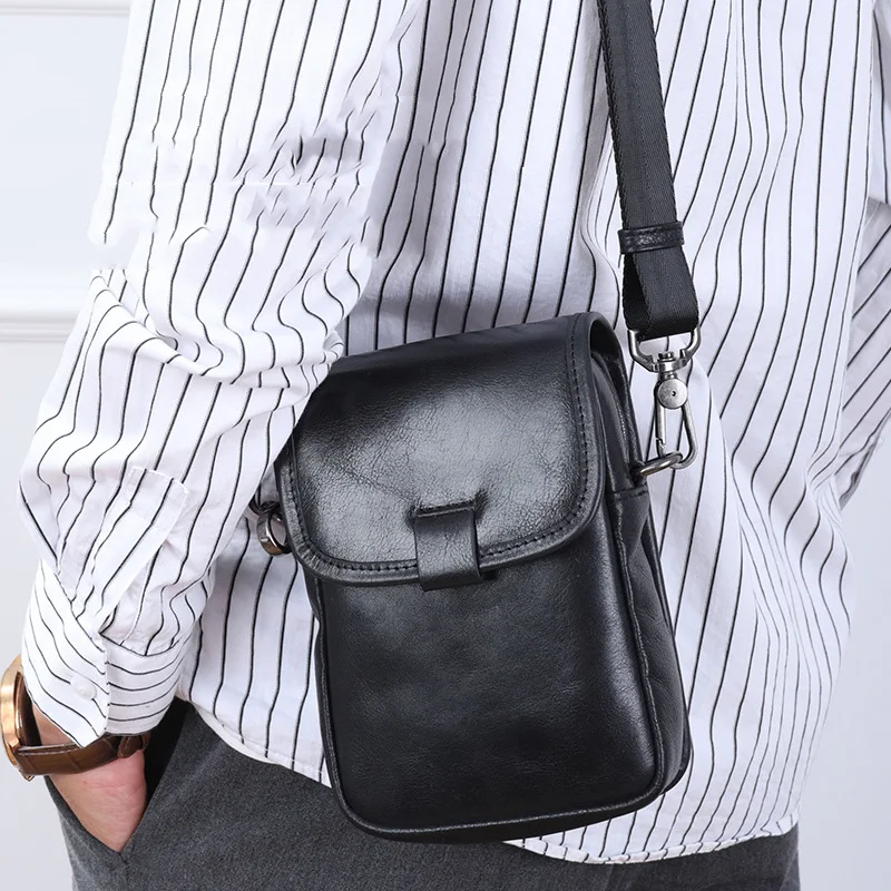 

Men's Genuine Leather Small Bag Fashion Phone Pouch Bag Shoulder Crossbody Bag Pack Fashion multi-functional Mens Mini Bag