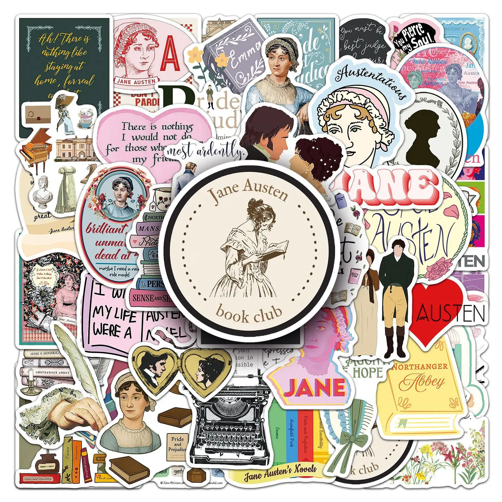 

50PCS Jane Austen Graffiti Stickers Creative Writer Works Decals Decorative Computer Tablet Notebook Waterproof Stickers Gifts