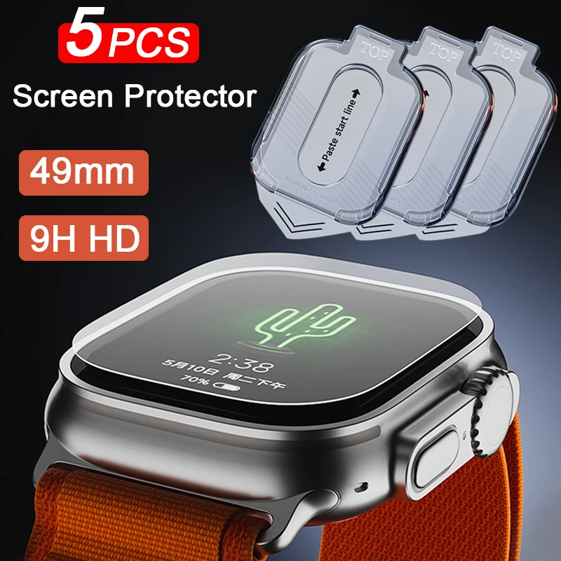 

Закаленное стекло 9H для смарт-часов 5 шт., Защита экрана для Apple Watch Ultra 2 49 мм, умные аксессуары для iwatch 49 мм