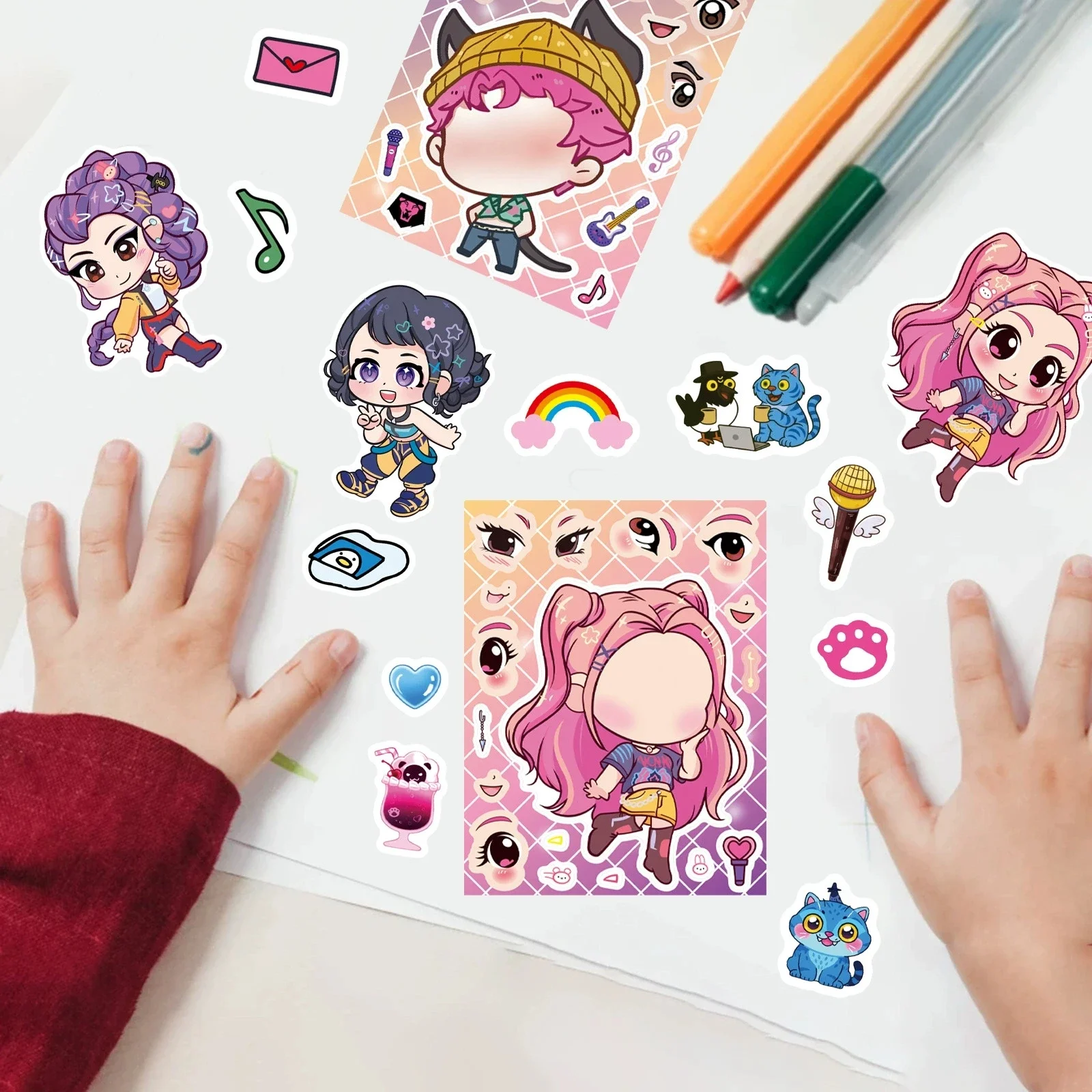 8/16/24 PCS Anime Cartoon Make a Face Stickers DIY Handicrafts Waterproof Puzzle Reward Stationery Stickers image 4