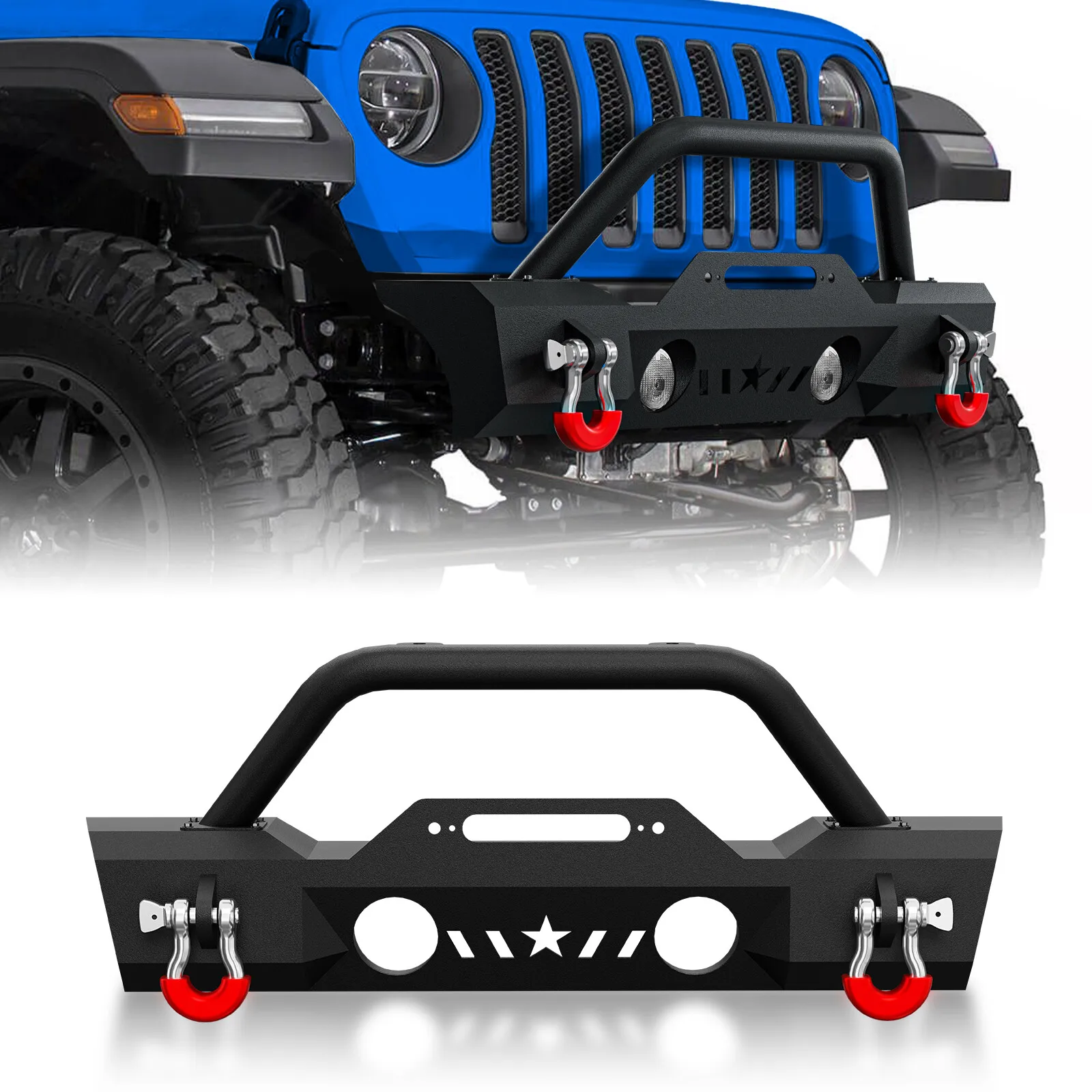 

Stubby Front bumper With Winch Plate & 2 x D-rings for 2007-2025 Jeep Wrangler JK JL JKU JLU Unlimited & Gladiator JT 2/4 Doors