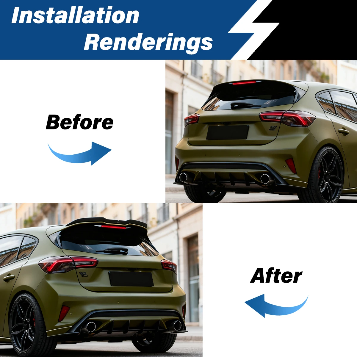 For Ford Focus MK4 ST-LINE 2019 2020 2021 Rear Trunk Roof Tail Spoiler Fixed Wing Splitter ABS Diffuser Car Accessories Body Kit