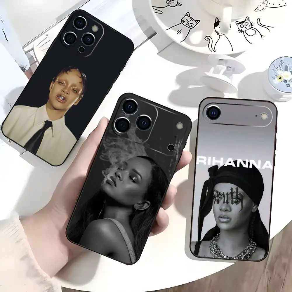 

Singer R-Rihanna Soft Silicone Phone Case for iPhone 17/16/15/14/13/12/11 pro Max/XS Black Cover