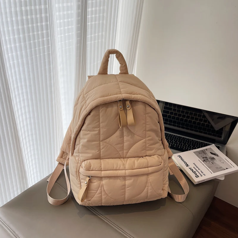 حقيبة ظهر لتخزين الكتب والسفر بلون سادة للرجال والنساء، حقيبة كمبيوتر محمول خفيفة الوزن مبطنة بالقطن مع حزام قابل للتعديل #6