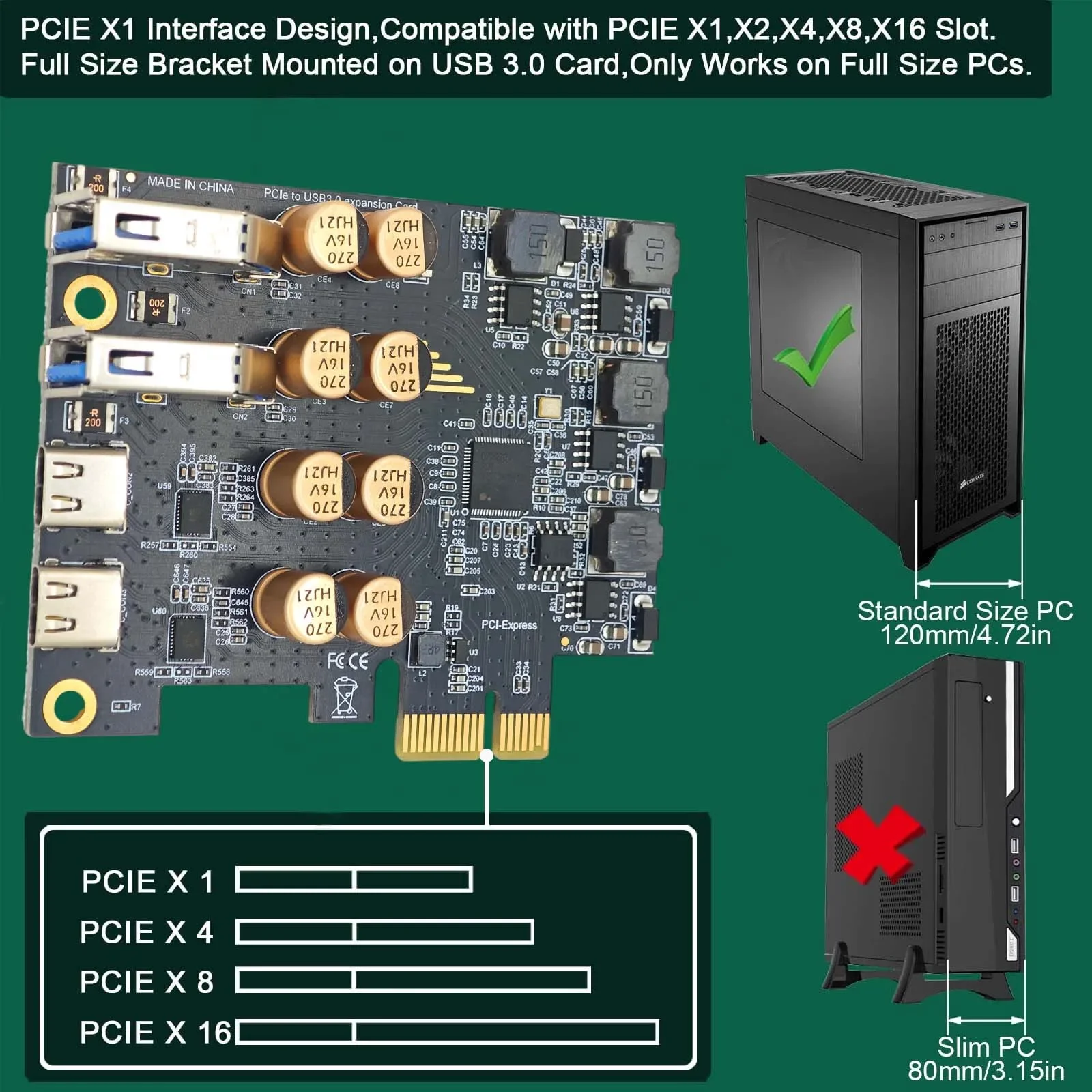 

4-портовая карта расширения PCI-E USB 3.0 2xType-A 2xType-C с дополнительным питанием для настольных ПК с добавлением портов USB