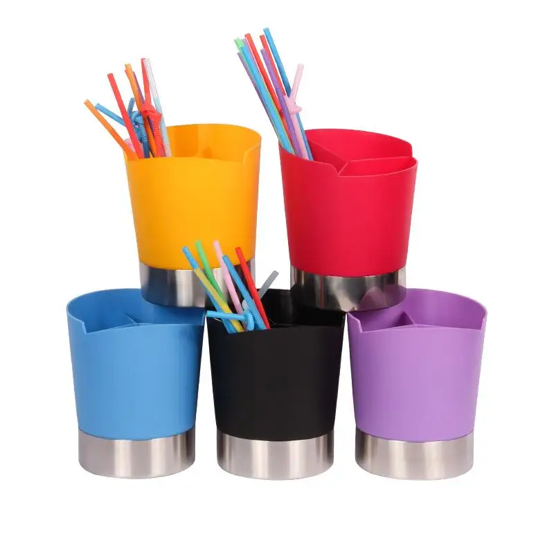 Stainless Steel Plastic Utensil Holder With Drainage Holes Durable Thickened Design For Kitchen Chopstick Straw Cutlery Storage