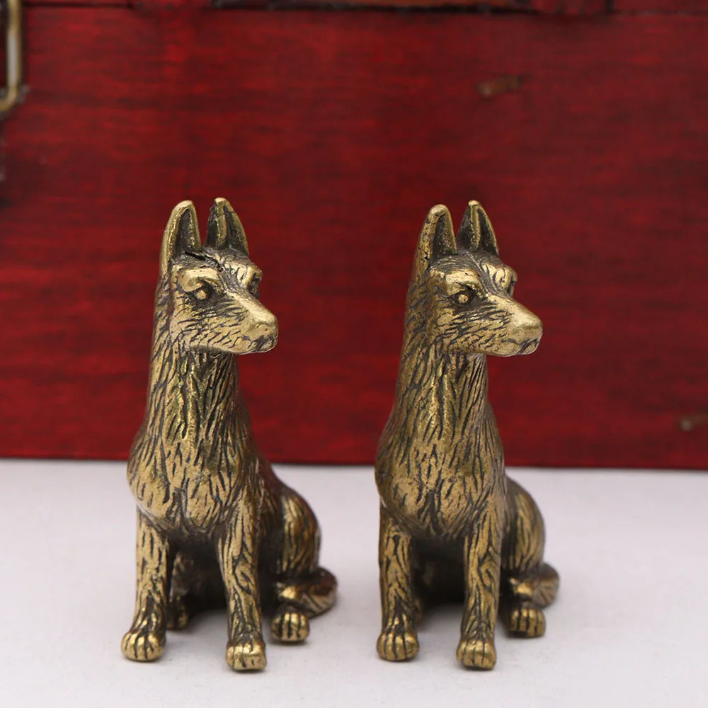 Brass German Shepherd Small Statue Desktop Ornaments Vintage Animal Dog Figurines Model Lucky Home Decoration Crafts Accessories
