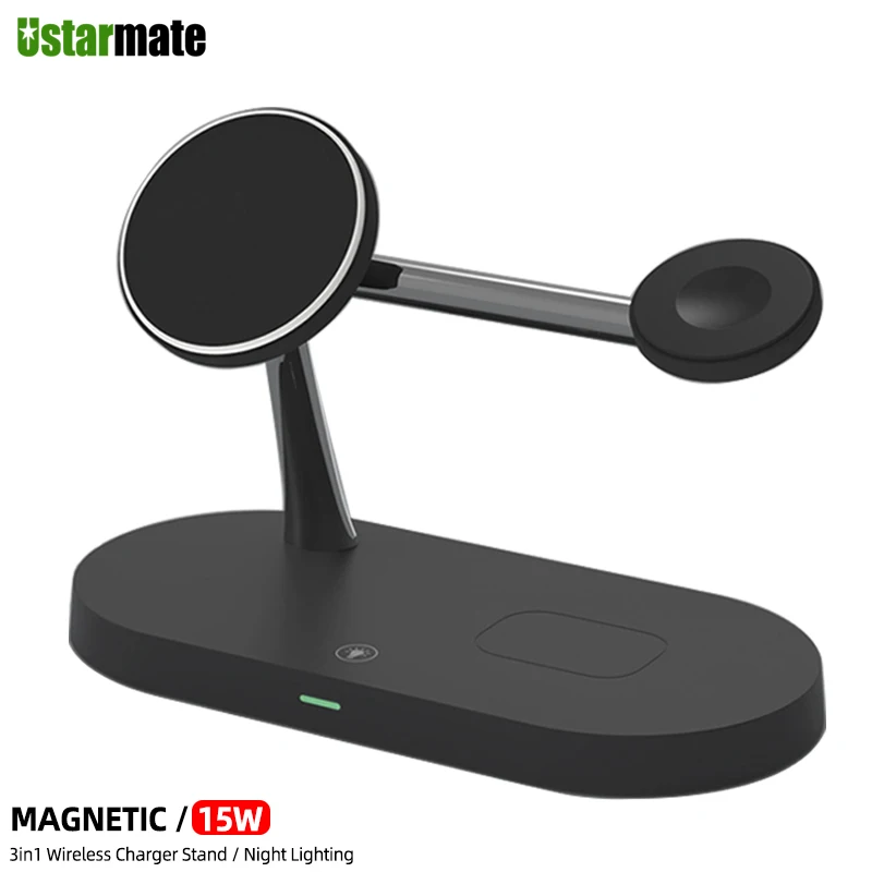 

15W 3 in 1 Magnetic Wireless Charger for iPhone 14 13 12 11 Pro Fast Charging Dock Station For Apple Watch 7 6 5 4 3 AirPods Pro
