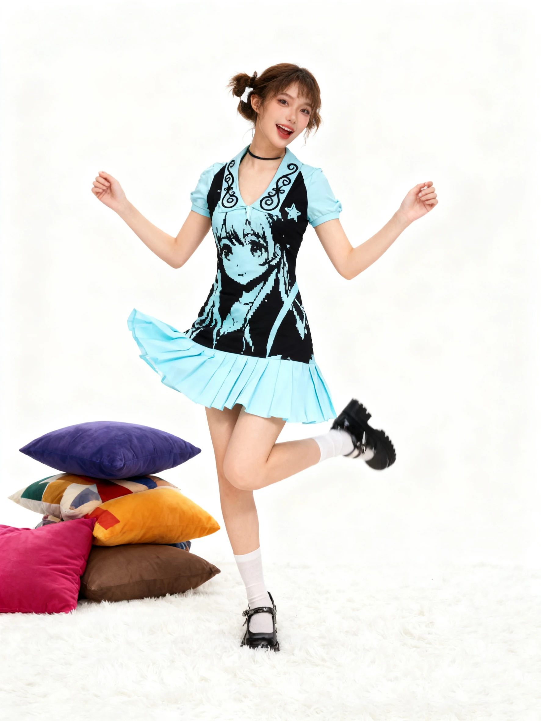 

Y2K Harajuku Hot Girl Anime Printed Trendy Women's Dress Spring and Autumn American Sweet Hot Girl Slimming Trendy Dress