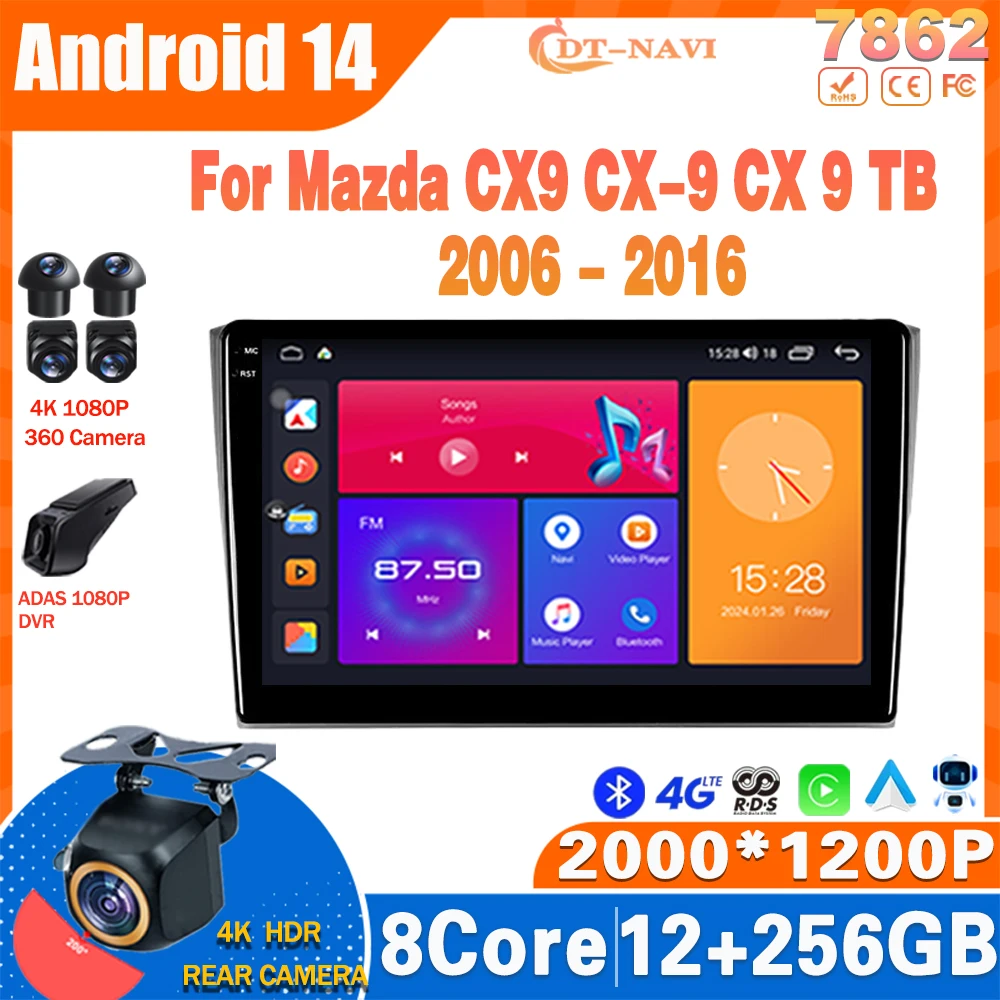 

Android 14 Car Radio For Mazda CX9 CX-9 CX 9 TB 2006 - 2016 Multimidia Video Player Navigation Carplay NO 2Din DVD 4G Head Unit