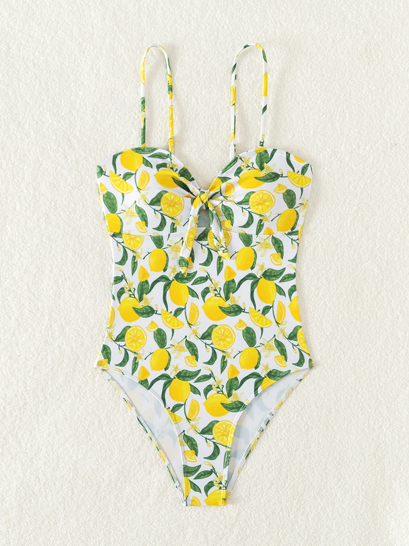 Nuevo Traje de Baño Entero Sexy con Estampado de Frutas Amarillas 2026, Bikini con Tirantes y Espalda Descubierta, Cintura Alta, Diseño Hueco, Ideal para Vacaciones en la Playa