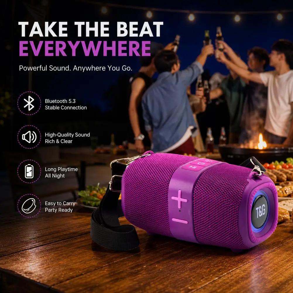 Outdoor Portable Wireless Bluetooth Speaker  Bass Support TF Card FM Radio Aux Input With LED Light Loud Speaker