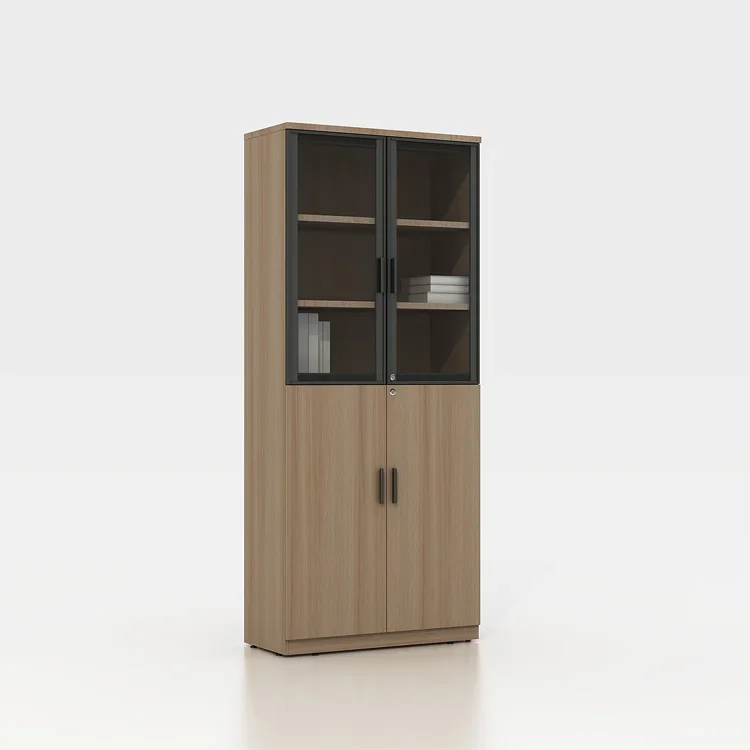 Wooden Bookshelf Executive Storage Office Filing Cabinet With Glass Door