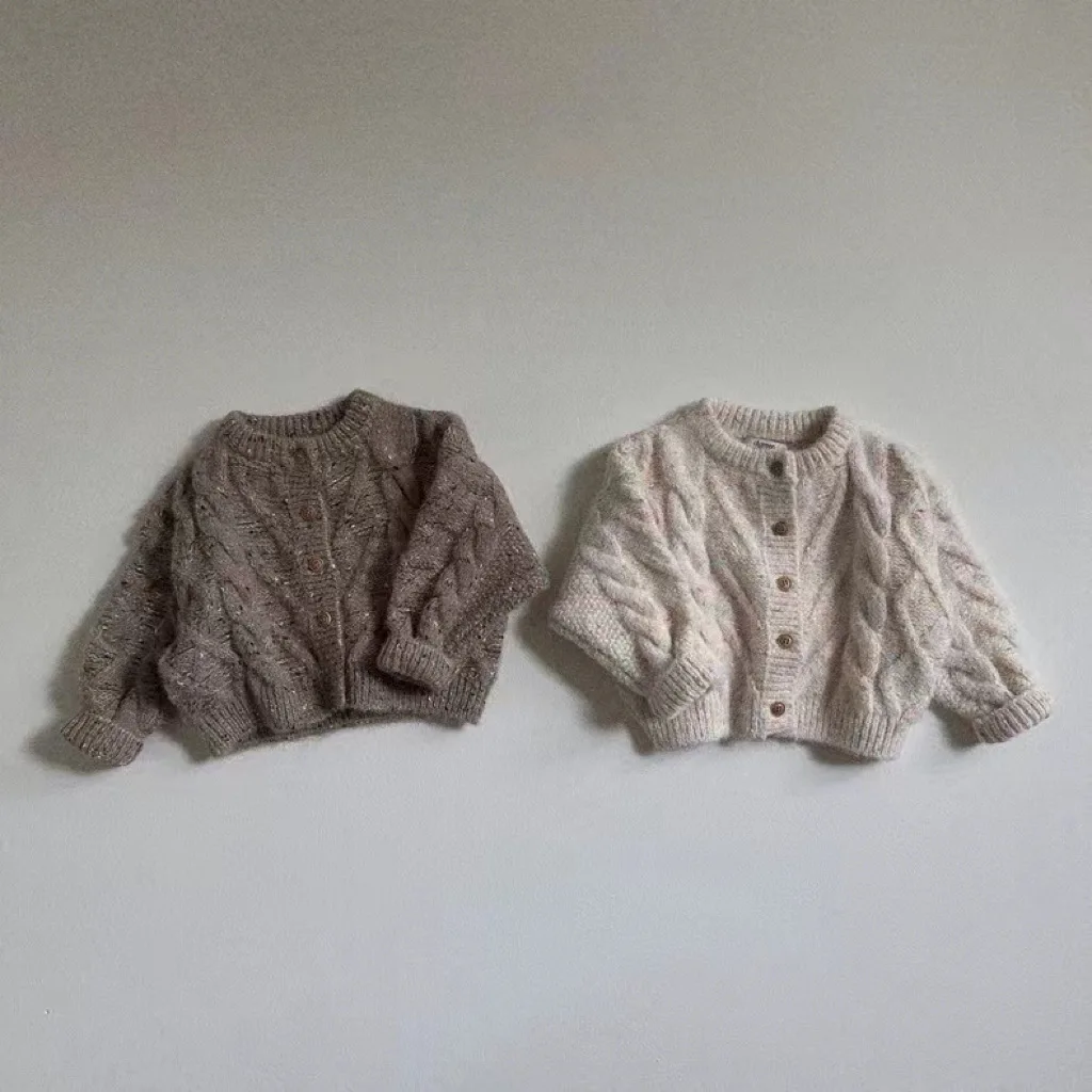 2024 autunno nuovo bambino manica lunga cappotto in maglia neonata maglione di cotone bambino ragazzo Vintage Cardigan lavorato a maglia giacca per bambini